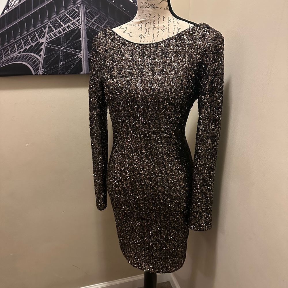 Dress the Population Black and Silver Sequin Bodycon Dress